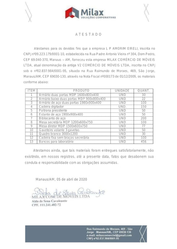 PREGÃO ELETRÔNICO Nº 022/2021 - DILIGÊNCIA - HABILITAÇÃO - DOCUMENTOS COMPLEMENTARES - ITEM 5 - L P AMORIM