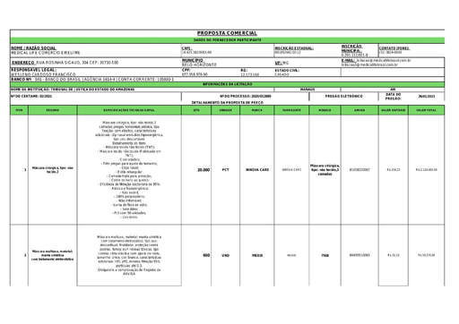 PREGÃO ELETRÔNICO Nº 002/2021 - PROPOSTA - ITEM 7 - MEDICAL LIFE