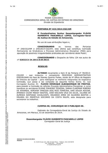 Portaria nº415/2014-CGJ/AM (Altera novamente o item II Portaria nº 78/2013-CGJ/AM para redesignar os membros integrantes da Comissão)