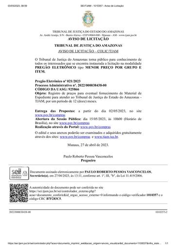 PREGÃO ELETRÔNICO Nº 021/2023 - AVISO DE LICITAÇÃO