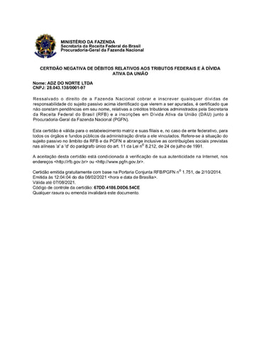 PREGÃO ELETRÔNICO Nº 002/2021 - DILIGÊNCIA - HABILITAÇÃO - DOCUMENTOS COMPLEMENTARES - ITEM 3 - ADZ DO NORTE