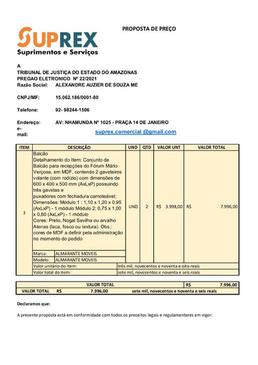 PREGÃO ELETRÔNICO Nº 022/2021 - PROPOSTA RETIFICADA - ITEM 3 - ALEXANDRE AUZIER