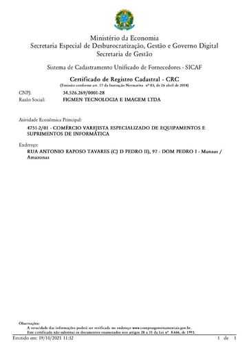 PREGÃO ELETRÔNICO Nº 043/2021 - HABILITAÇÃO - SICAF E CNDT - FIGMEN