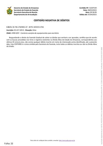 PREGÃO ELETRÔNICO Nº 010/2023 - HABILITAÇÃO - DOCUMENTOS EXTRAÍDOS DO SICAF E SITES - BETEL