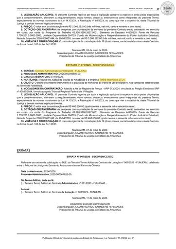 PUBLICAÇÃO NO DJE DO CONTRATO ADMINISTRATIVO Nº 029.2026 - FUNJEAM X TORINO INFORMÁTICA LTDA.pdf
