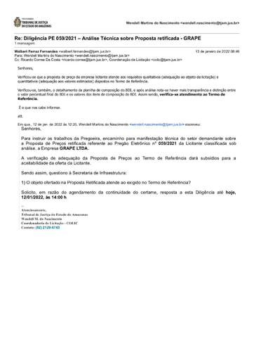 PREGÃO ELETRÔNICO Nº 59/2021 - DILIGÊNCIA COLIC À SECRETARIA DE INFRAESTRUTURA - PROPOSTA RETIFICADA 5 - GRAPE