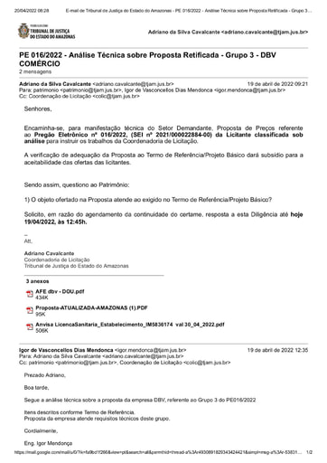 PREGÃO ELETRÔNICO Nº 016/2022 - DILIGÊNCIA COLIC AO PATRIMÔNIO - PROPOSTA RETIFICADA - G3 - DBV COMÉRCIO