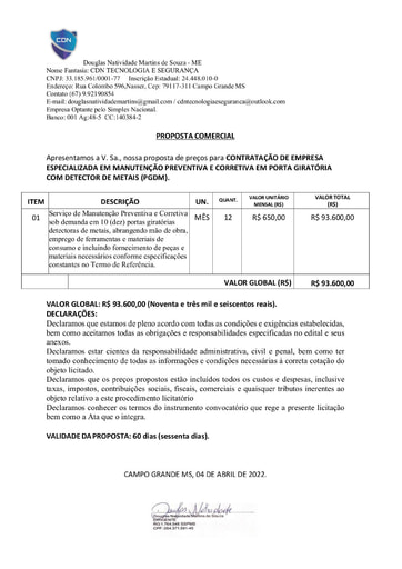 PREGÃO ELETRÔNICO Nº 025/2022 - PROPOSTA - DOUGLAS NATIVIDADE
