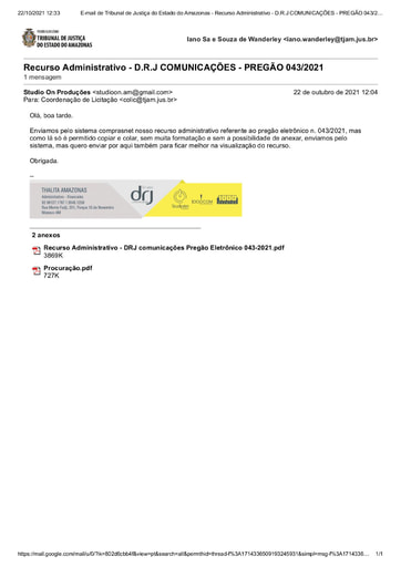 PREGÃO ELETRÔNICO Nº 043/2021 - E-MAIL - D R J COMUNICAÇÕES
