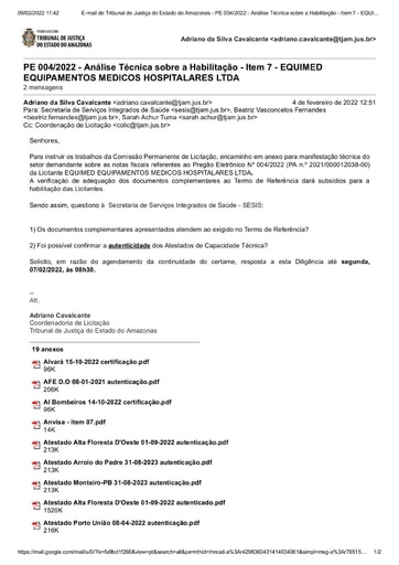 PREGÃO ELETRÔNICO Nº 004/2022 - DILIGÊNCIA COLIC À SECRETARIA DE SERVIÇOS INTEGRADOS DE SÁUDE - ITEM 7 -HABILITAÇÃO - EQUIMED