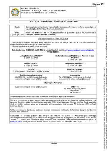 PREGÃO ELETRÔNICO Nº 012/2021 - EDITAL DE LICITAÇÃO