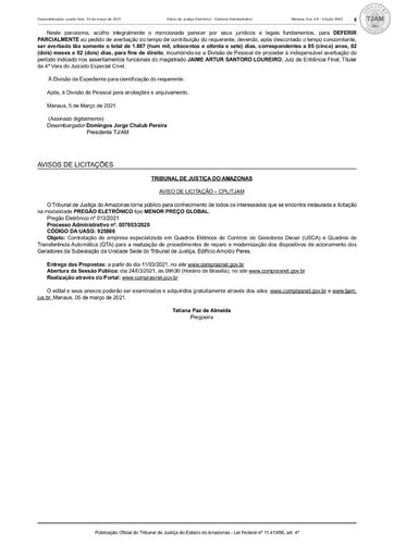 PREGÃO ELETRÔNICO Nº 013/2021 - AVISO DE LICITAÇÃO - DJE