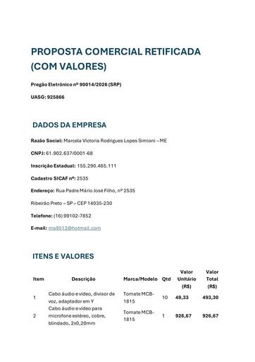 PREGÃO ELETRÔNICO Nº 014/2026 - PROPOSTA RETIFICADA 2 - MARCELA - G1
