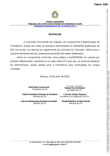 CONCORRÊNCIA Nº 001/2019 – SUSPENSÃO