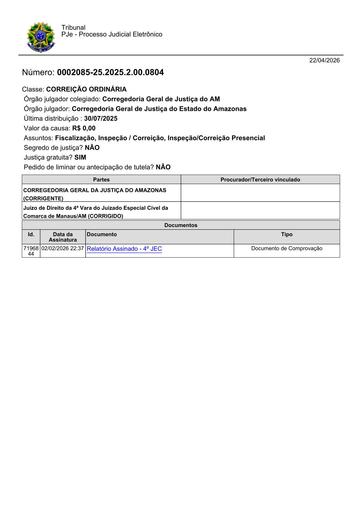 Relatório de Correição - 4.º Juizado Especial Cível da Comarca de Manaus - Assinado em 02.02.2026