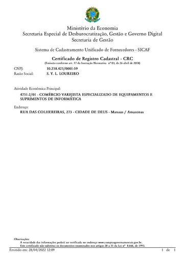 PREGÃO ELETRÔNICO Nº 031/2022 - SICAF E CNDT - S. Y. L. LOUREIRO