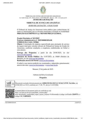 PREGÃO ELETRÔNICO Nº 012/2025 - AVISO DE LICITAÇÃO