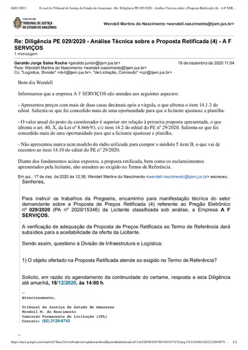 PREGÃO ELETRÔNICO Nº 029/2020 - DILIGÊNCIA CPL À DIVISÃO DE INFRAESTRUTURA E LOGÍSTICA - PROPOSTA RETIFICADA 4 - A. F. SERVIÇOS