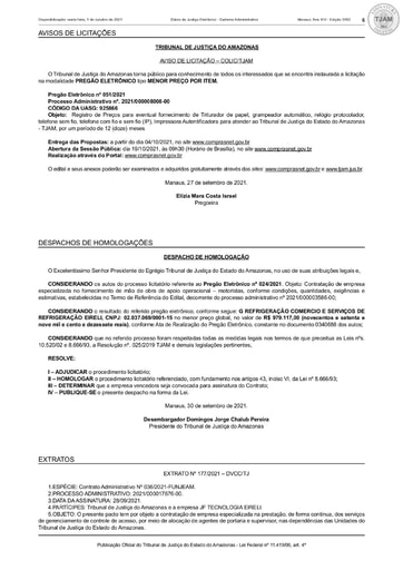 PREGÃO ELETRÔNICO Nº 024/2021 - DESPACHO DE HOMOLOGAÇÃO (DJE)