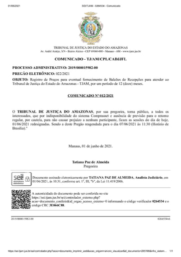 PREGÃO ELETRÔNICO Nº 022/2021 - COMUNICADO CPL