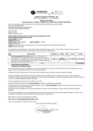 PREGÃO ELETRÔNICO Nº 022/2022 - PROPOSTA - MARIA DO SOCORRO
