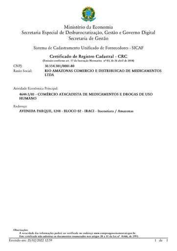 PREGÃO ELETRÔNICO Nº 016/2022 - SICAF E CNDT - G4 - RIO AMAZONAS