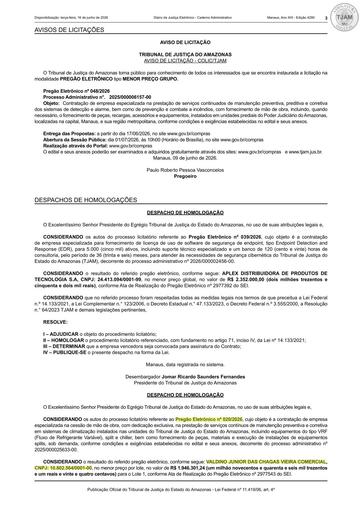 PREGÃO ELETRÔNICO Nº 020/2026 - DESPACHO DE HOMOLOGAÇÃO (DJE)
