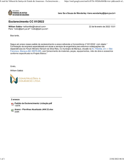 CONCORRÊNCIA Nº 001/2022 - PEDIDO DE ESCLARECIMENTO - WT