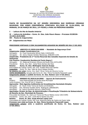 PAUTA DE JULGAMENTOS DO DIA 24 03 2021