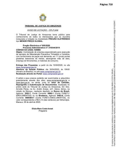 PREGÃO ELETRÔNICO Nº 005/2020 – AVISO DE LICITAÇÃO