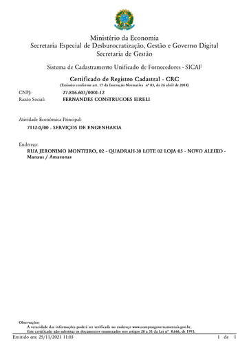 TOMADA DE PREÇOS Nº 003/2021 - SICAF E CNDT - FERNANDES