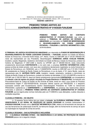 1º TERMO ADITIVO   CT Nº 019 2020   FUNJEAM x SAFETEC INFORMÁTICA LTD