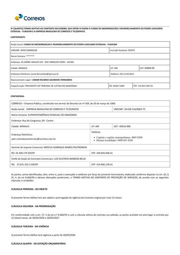 4º TERMO ADITIVO AO CONTRATO ADMINISTRATIVO Nº 009/2023 - FUNJEAM x EMPRESA BRASILEIRA DE CORREIOS E TELÉGRAFOS