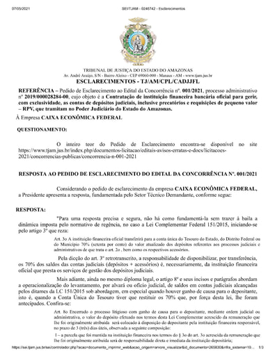 CONCORRÊNCIA Nº 001/2021 - RESPOSTA AO PEDIDO DE ESCLARECIMENTO - CAIXA