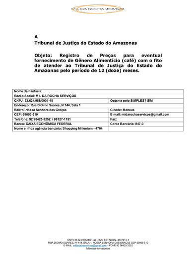 PREGÃO ELETRÔNICO Nº 030/2021 - PROPOSTA - ITEM 1 - M L DA ROCHA