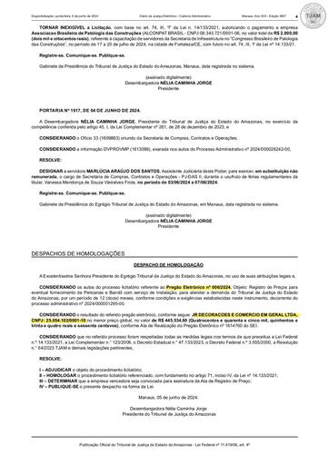 PREGÃO ELETRÔNICO 06/2024 - DESPACHO DE HOMOLOGAÇÃO