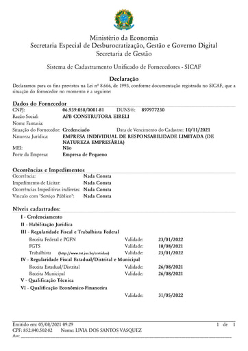 TOMADA DE PREÇOS Nº 002/2021 - SICAF E CNDT - APB
