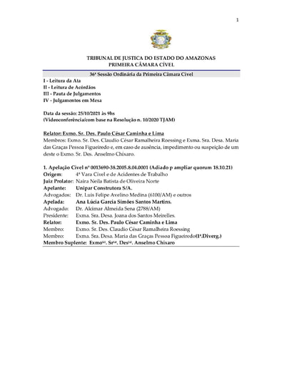 PAUTA DE JULGAMENTO DE 25 .10. 2021 da 1ª.C.Cível(com adiados)