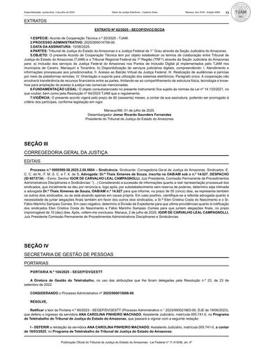EXTRATO (PUBLICAÇÃO DJE) - ACORDO DE COOPERAÇÃO TÉCNICA N° 20.2025 - TJAM x SJAM.pdf