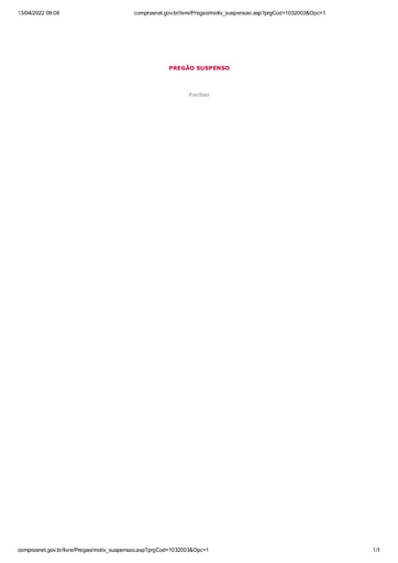 PREGÃO ELETRÔNICO N° 036/2022 - COMUNICADO - SUSPENSÃO DO CERTAME