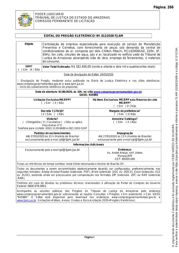 PREGÃO ELETRÔNICO Nº 012/2020 - EDITAL DE LICITAÇÃO