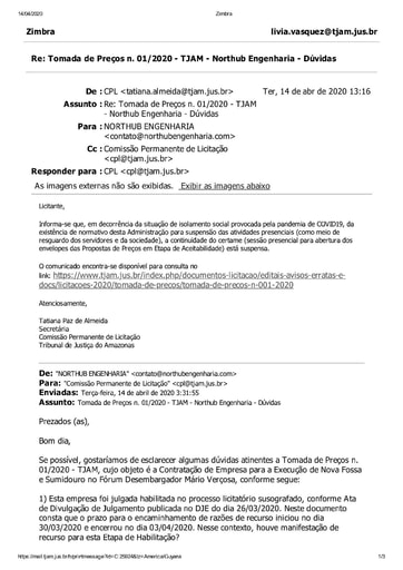 TOMADA DE PREÇOS Nº 001/2020 - E-MAIL - NORTHUB
