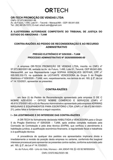 PREGÃO ELETRÔNICO Nº 029/2026 - CONTRARRAZÕES - OR-TECH - GRUPO 5
