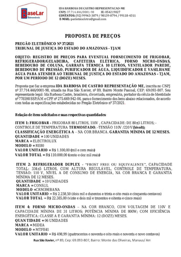 PREGÃO ELETRÔNICO Nº 037/2021 - PROPOSTA - ITEM 2 - IDA