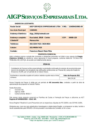 PREGÃO ELETRÔNICO Nº 022/2020 - PROPOSTA RETIFICADA - AIGP