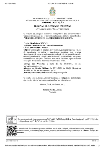 PREGÃO ELETRÔNICO Nº 56/2021 - AVISO DE LICITAÇÃO