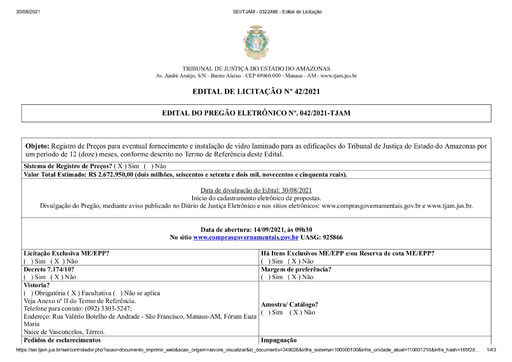 PREGÃO ELETRÔNICO Nº 042/2021 - EDITAL DE LICITAÇÃO