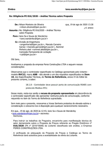 PREGÃO ELETRÔNICO Nº 016/2020 - DILIGÊNCIA CPL À DIVISÃO DE ENGENHARIA - PROPOSTA - PERES CONSTRUÇÕES LTDA