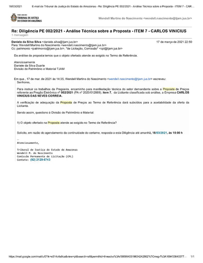 PREGÃO ELETRÔNICO Nº 002/2021 – DILIGÊNCIA CPL À DIVISÃO DE PATRIMÔNIO E MATERIAL - PROPOSTA - ITEM 7 - CARLOS VINICIUS