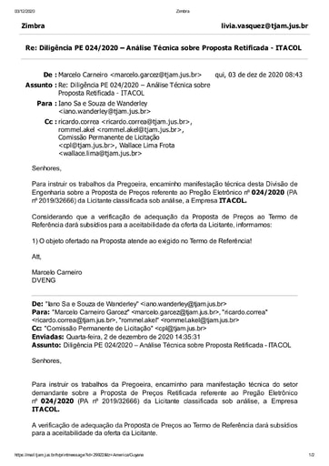 PREGÃO ELETRÔNICO Nº 024/2020 - DILIGÊNCIA CPL À DIVISÃO DE ENGENHARIA - PROPOSTA RETIFICADA - ITACOL